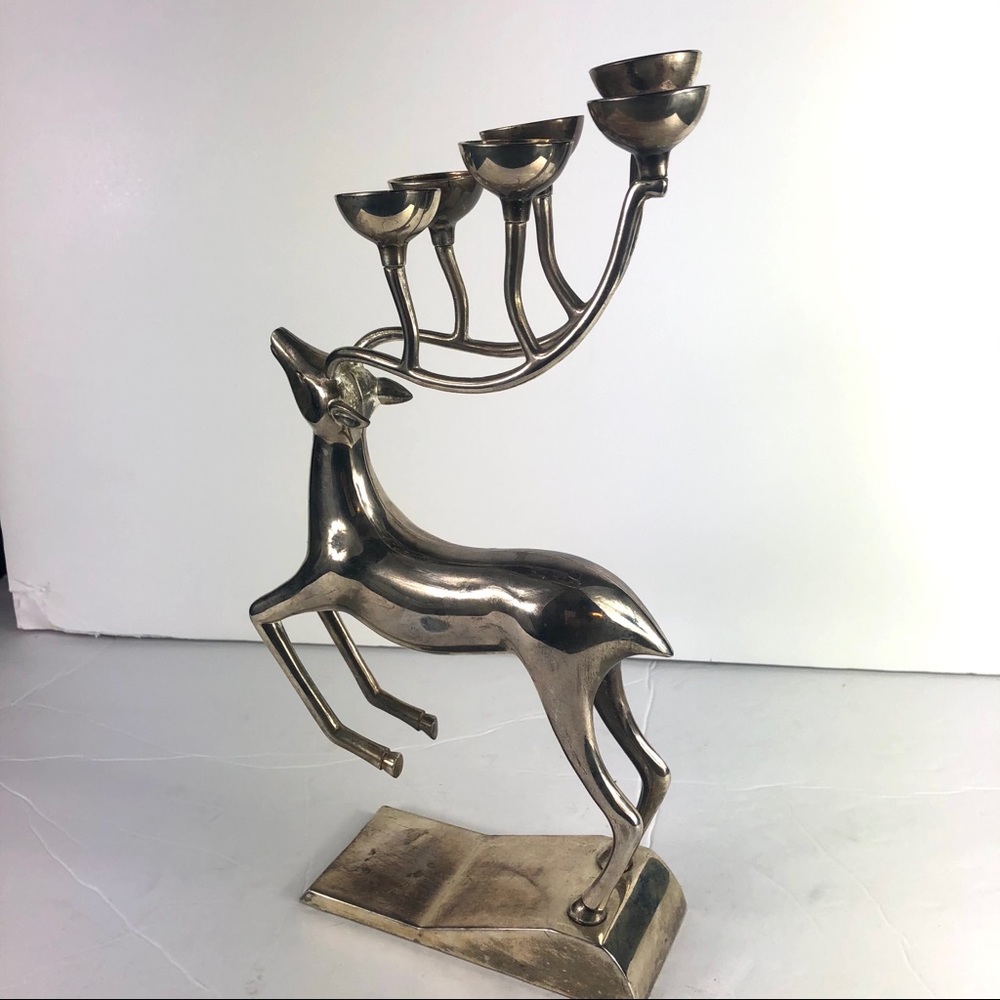 Reindeer Silver 6 Candle Holder Holliday 12”tall